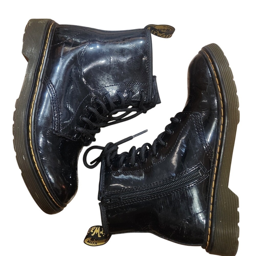 Dr. Martens Kids Junior Patent Leather Zipper Lace Up Combat Calf Boots 1460 3